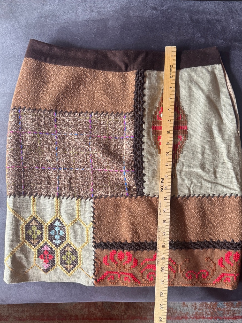 funky patchwork embroidered straight skirt